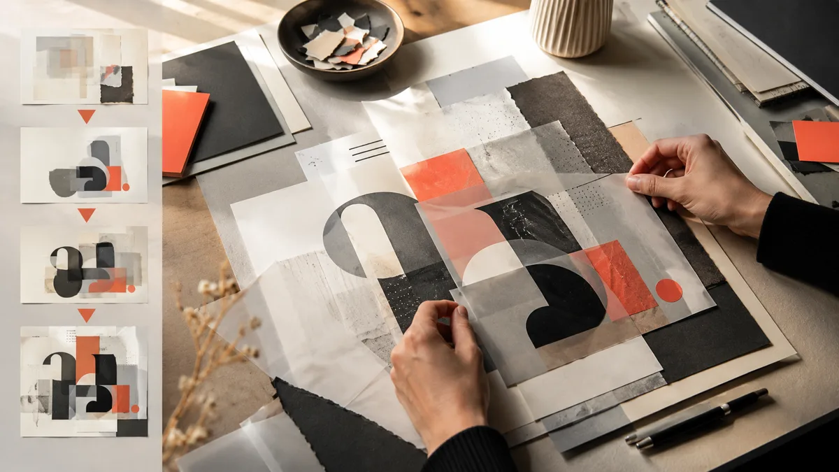 Capas de papel superpuestas representan el aprendizaje progresivo de un curso de diseño gráfico